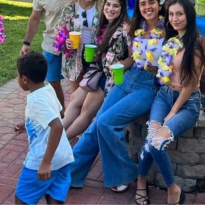 ZARA High Waist Wide Leg Denim Jean Trousers Sz S